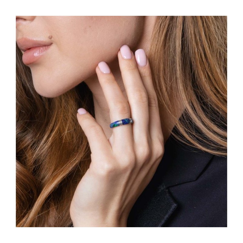 טבעת כסף סטרלינג מעוגלת עם אבן אילת וד... | טבעות יהודיות